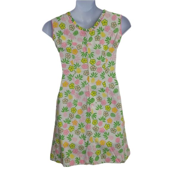 VINTAGE 60s The Vested Gentress pineapple‎ floral shift mini dress S - Picture 3 of 10